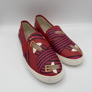 Lauren Ralph Lauren Jinny Slip On Sneakers Red Belting AOP Sz 6 B